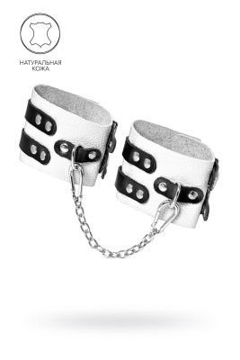 Оковы Pecado BDSM, мягкие, с двумя ремешками, с люверсами, натуральная кожа, бело-чёрные (УТ-0000462